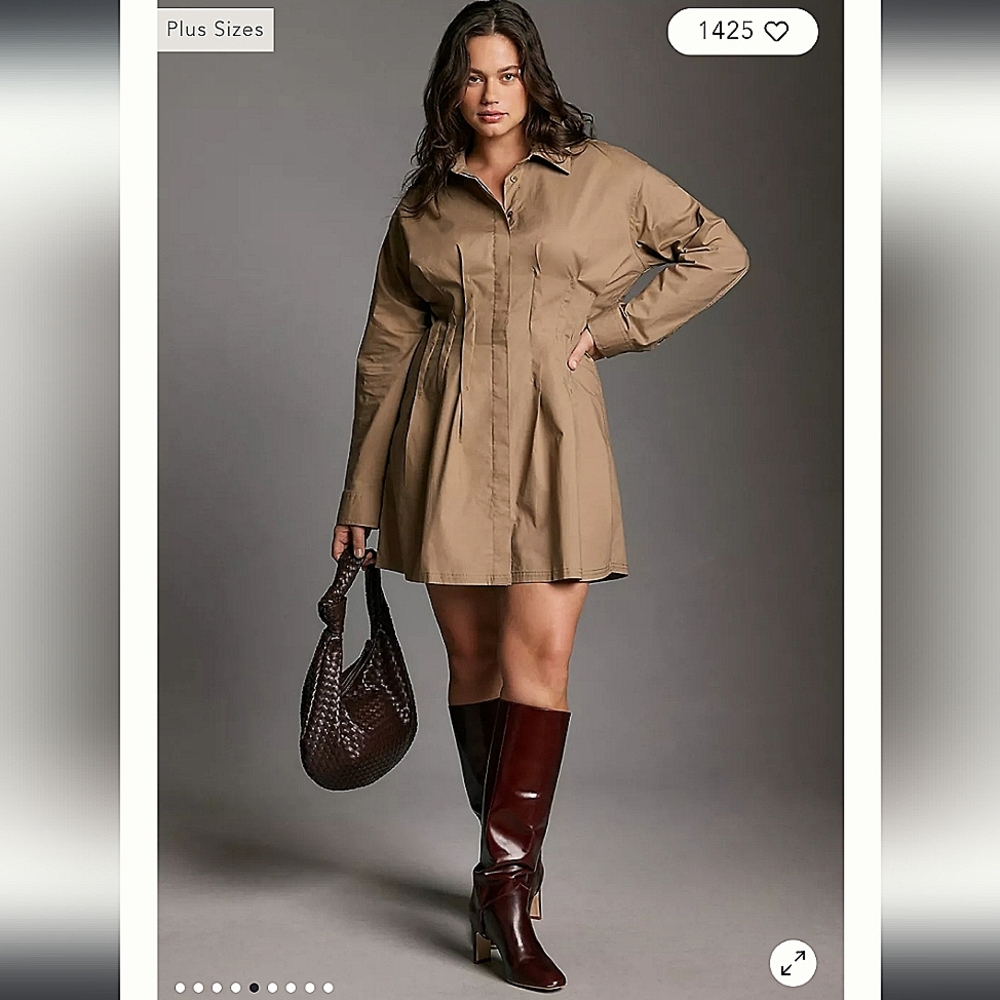 Anthropologie Pilcro Pintuck khaki fall Mini Shirt Dress long sleeves size 2X